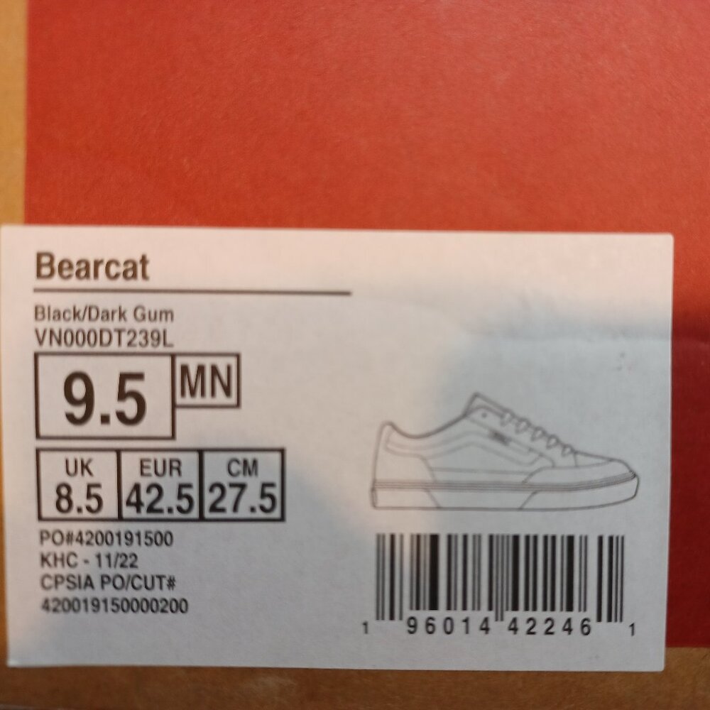 Vans Men's 9.5/Women's 11 Bearcat Black/Dark Gum VN000DT239L New - Picture 4 of 12